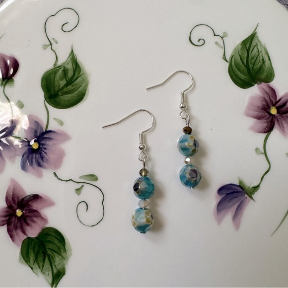 Millefiore glass beads dangling earrings - Picture 2 of 2